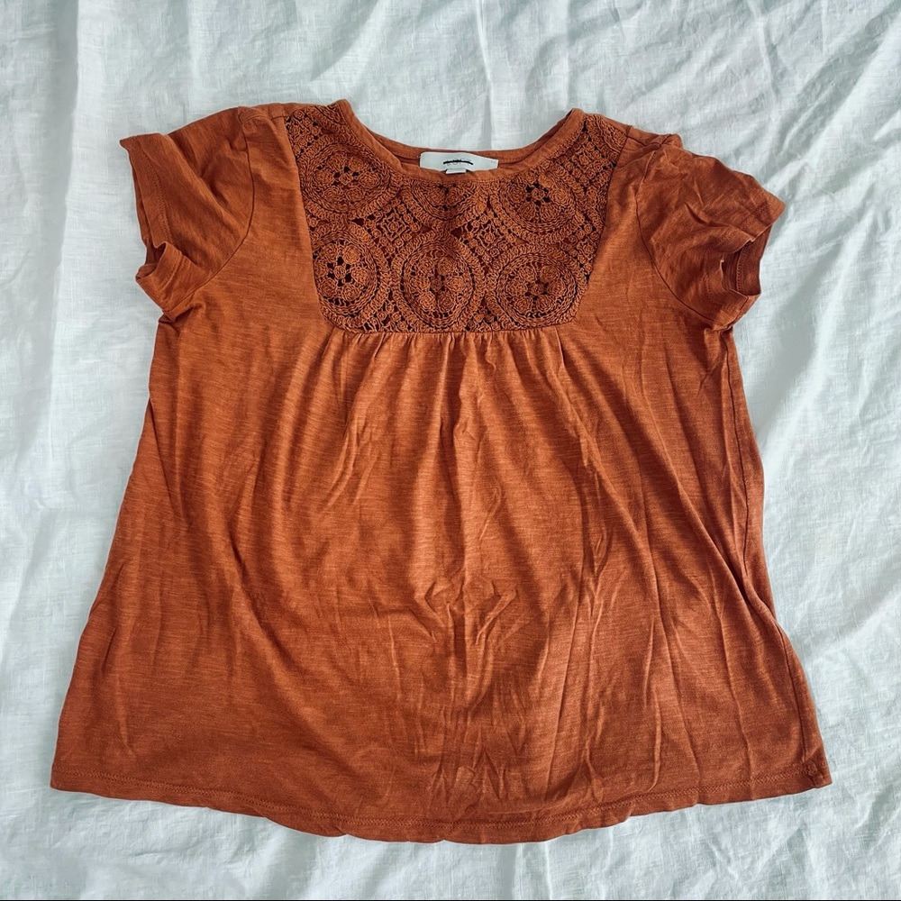 LOFT crochet detail top burn orange color